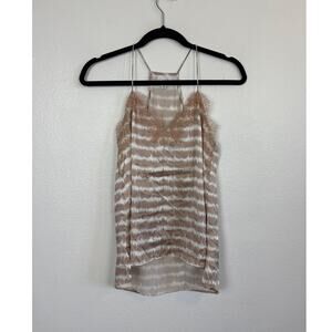 Cami NYC Beige and White Striped Lace Trim Slip Tank